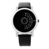 horloge met ronddraaiende platen zwart wit
